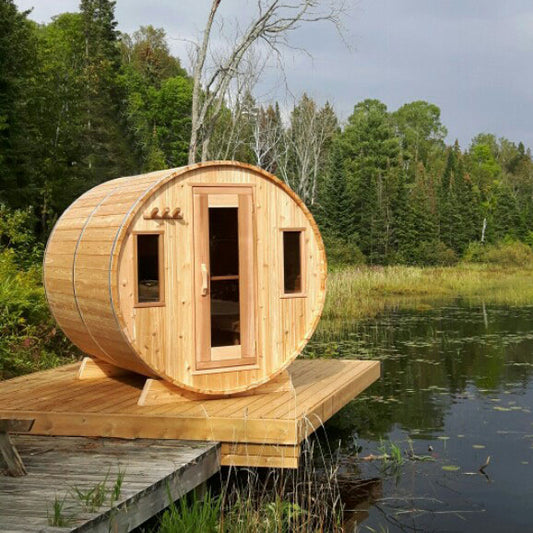 772W - 7'x7' (214x214cm) Barrel Sauna - Knotty Cedar